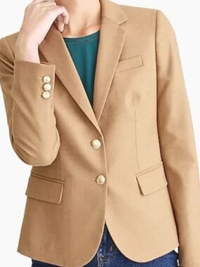 New J. Crew Factory Camel Preppy Schoolboy Wool Blend Blazer Jacket Size 2